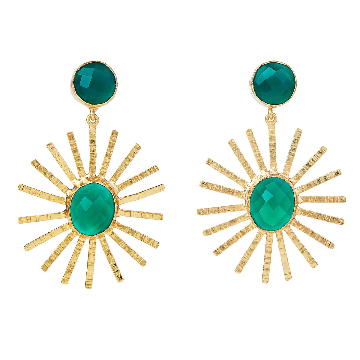 Green Onyx Sunburst Earrings