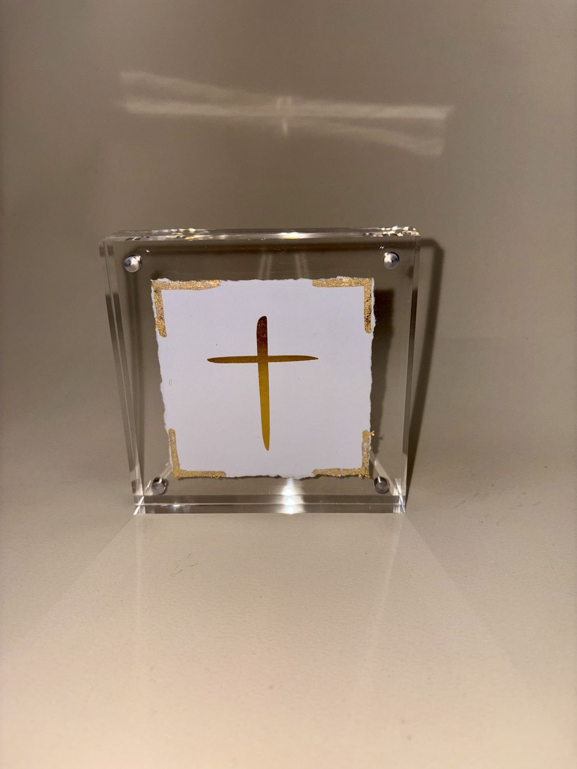 4" x 4" Acrylic Frame w/ Gold Accents - Cross