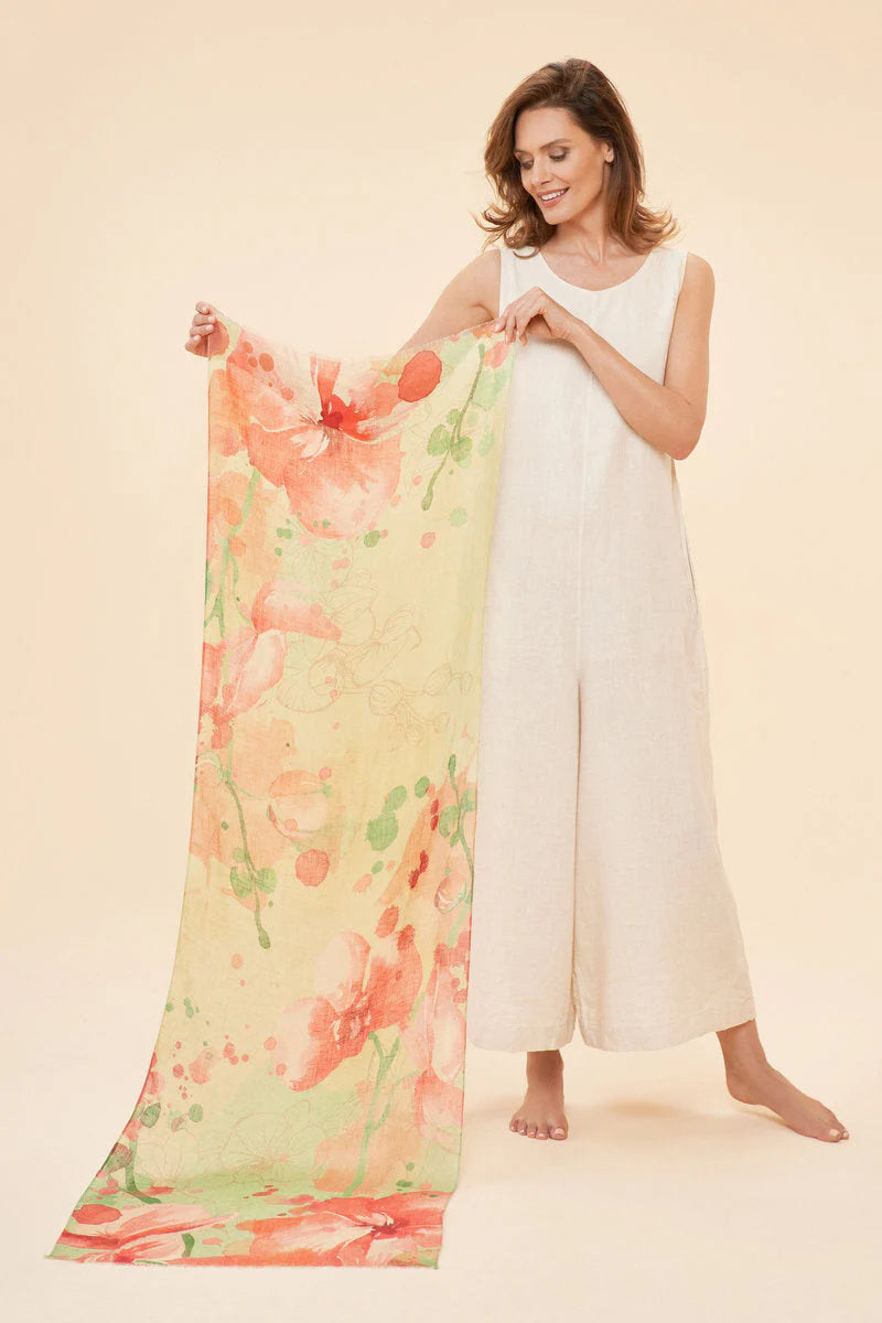 Linen Watercolor Orchid Scarf