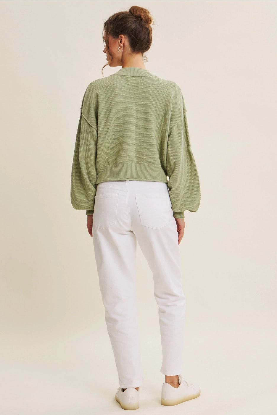 WAFFLE SWEATER CARDIGAN-PISTACHIO -SMALL