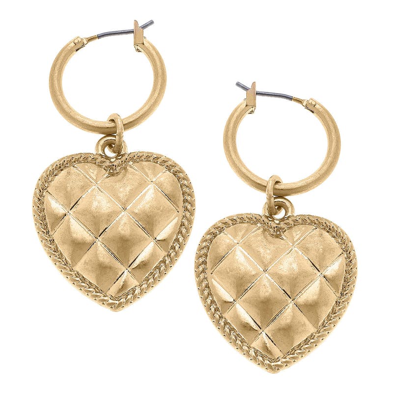 COLLIN QUILTED METAL HEART DROP EARRING