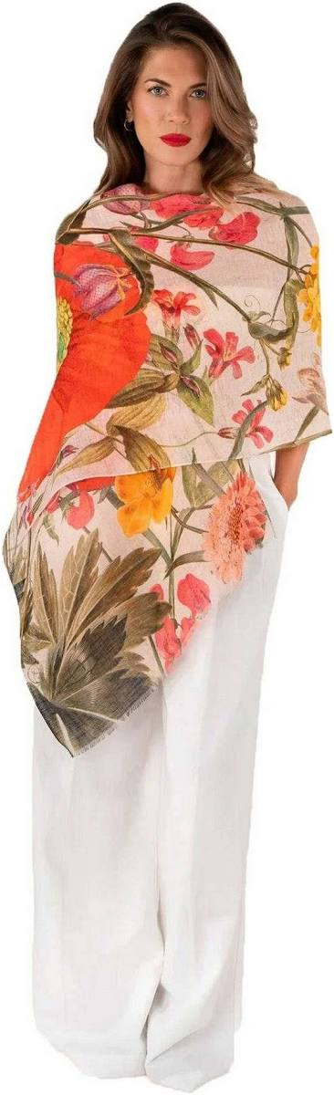 Linen/Cotton Scarf - Fine Flowers, Cream