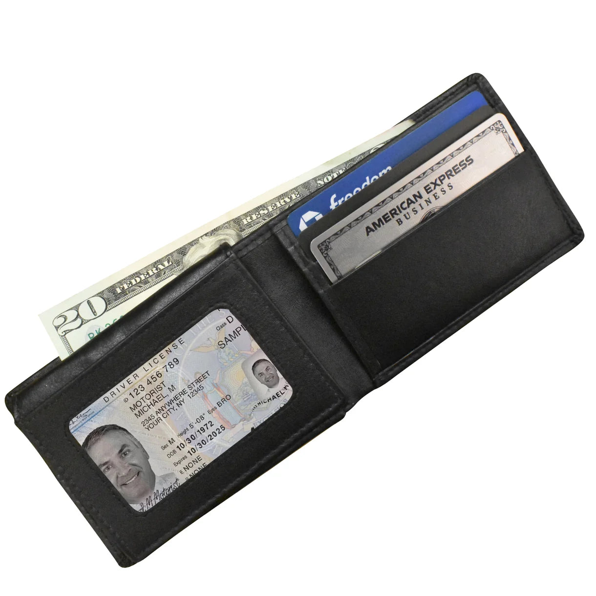 Men's Wallet Compact Bifold w/ Left Flip- Black