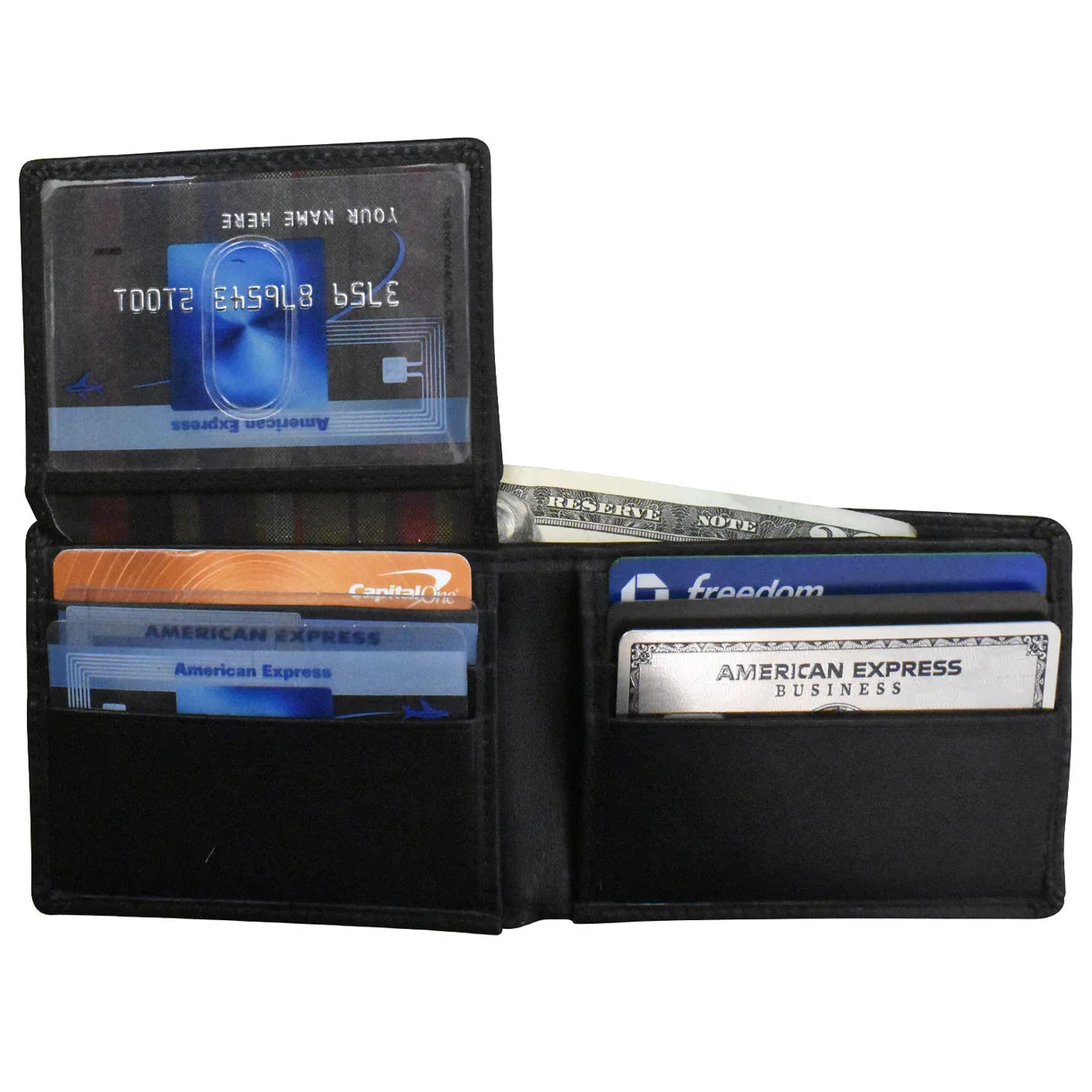 Men's Wallet Compact Bifold w/ Left Flip- Black