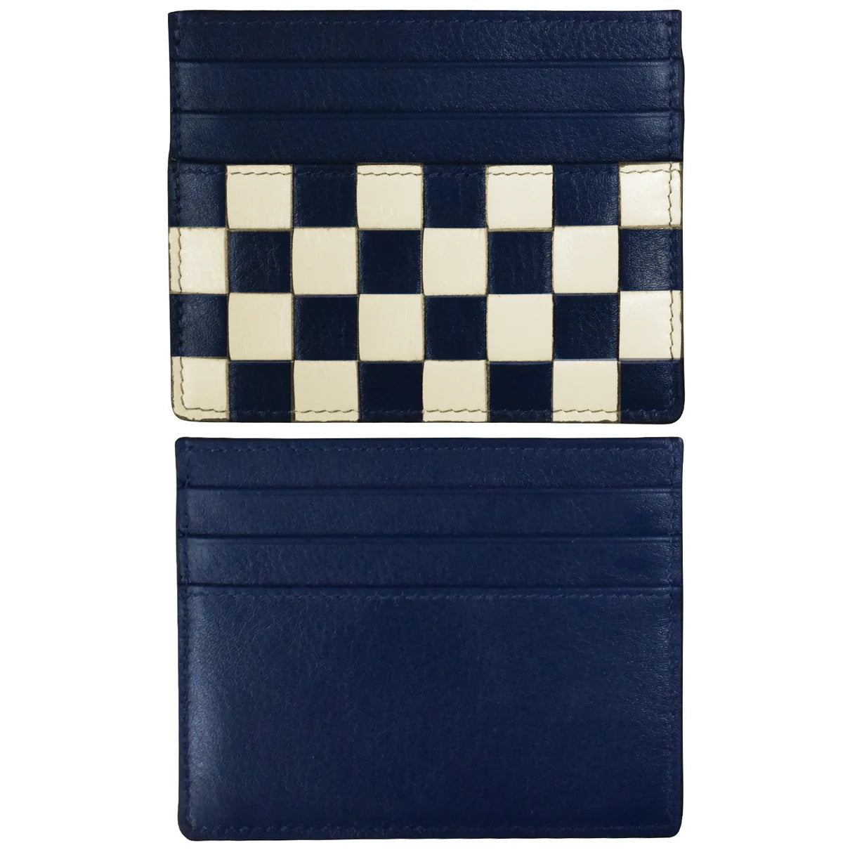 Checkerboard Card Case - Classic Navy/Stone