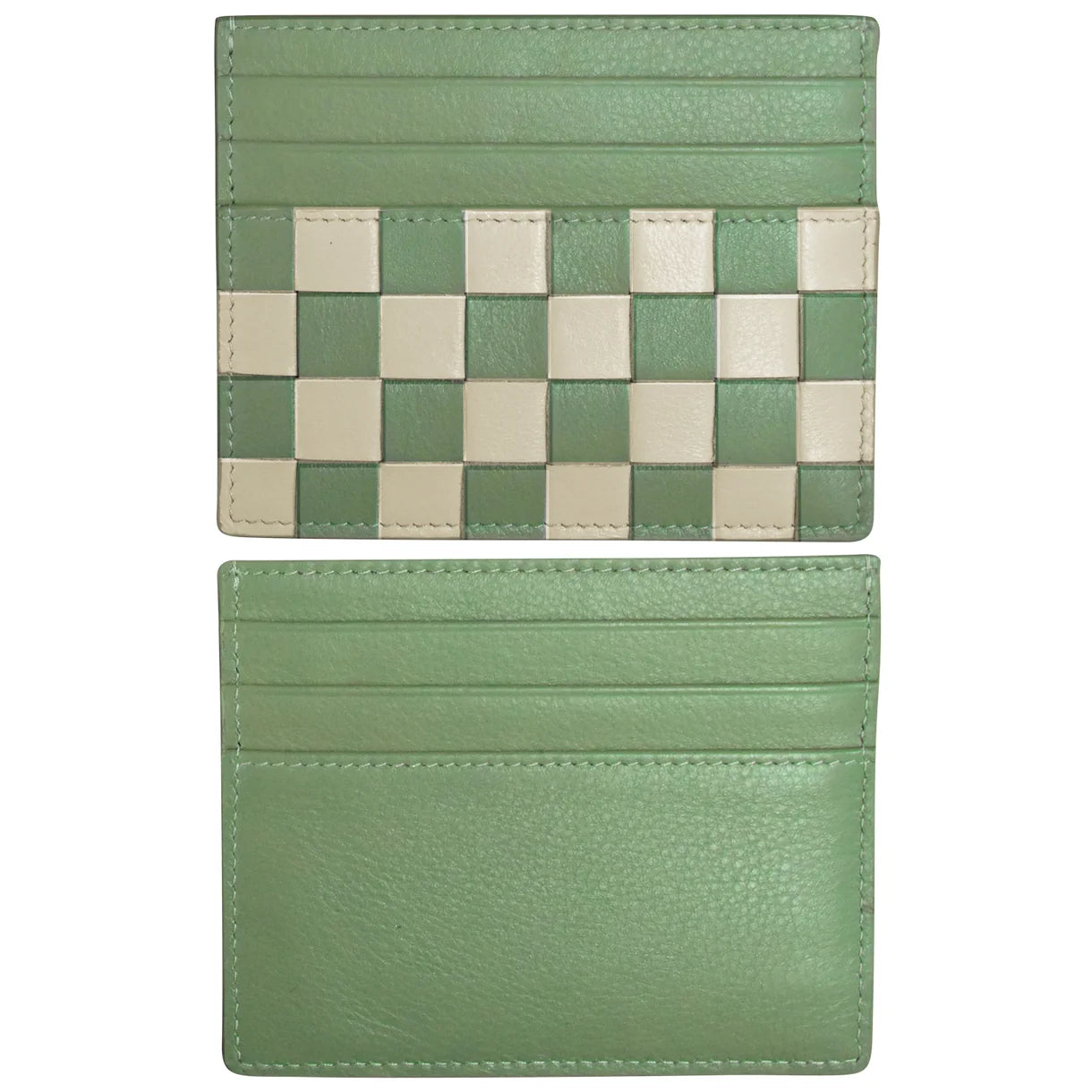 Checkerboard Card Case - Sage/Stone