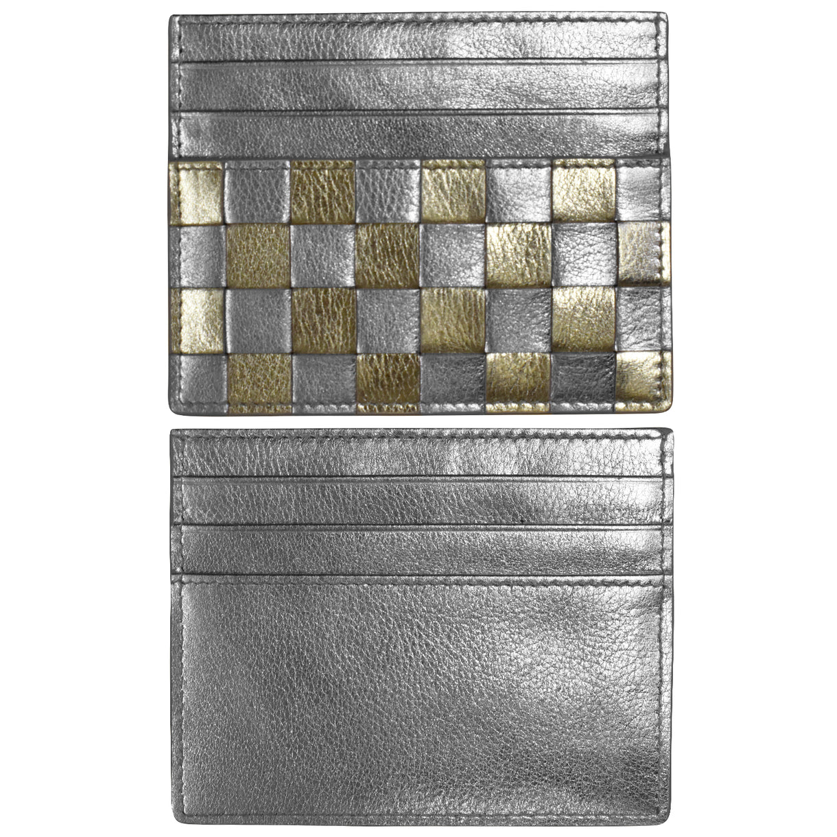 Checkerboard Card Case - Silver/Light Gold