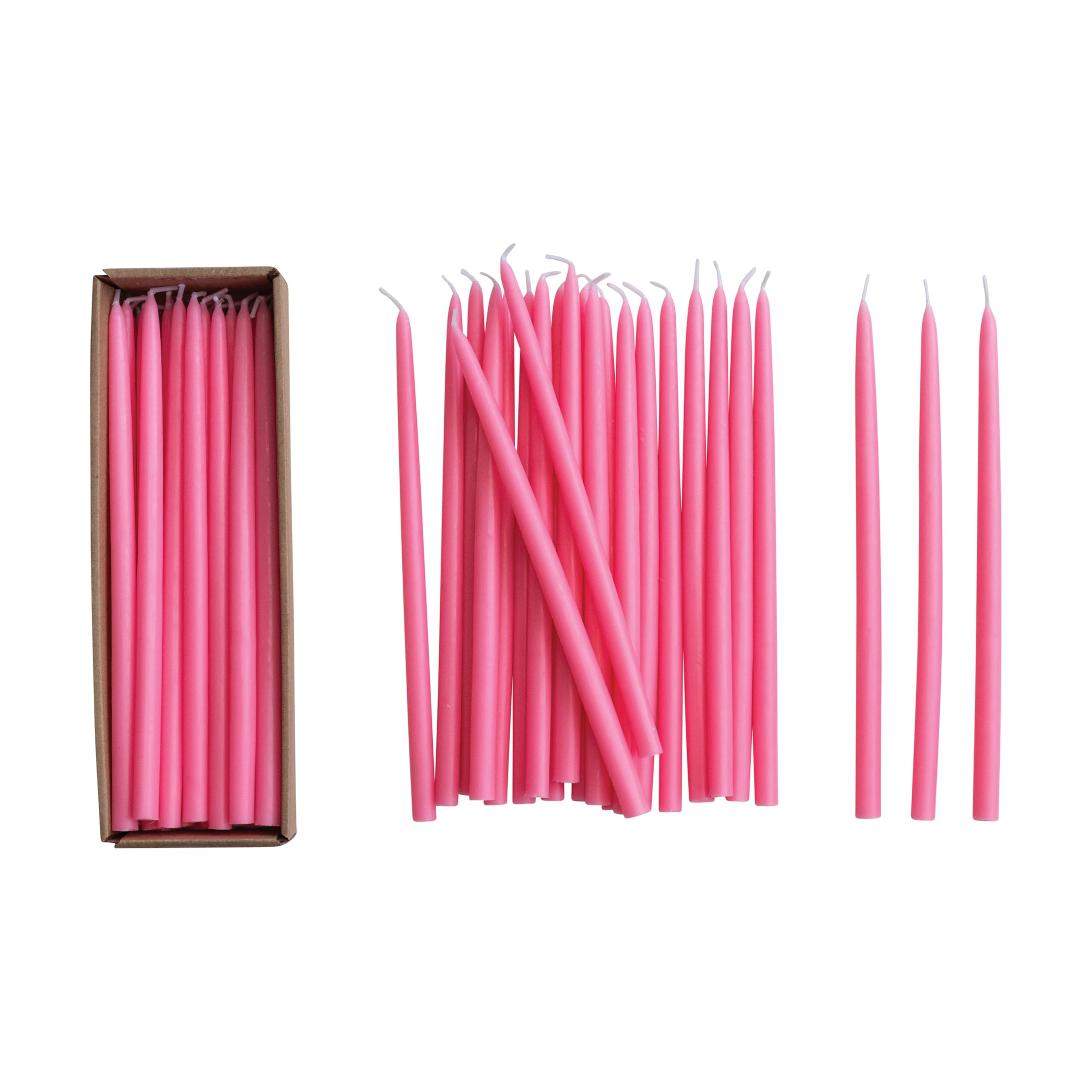 10" H Thin Taper Candles, Boxed, Pink (set of 24)