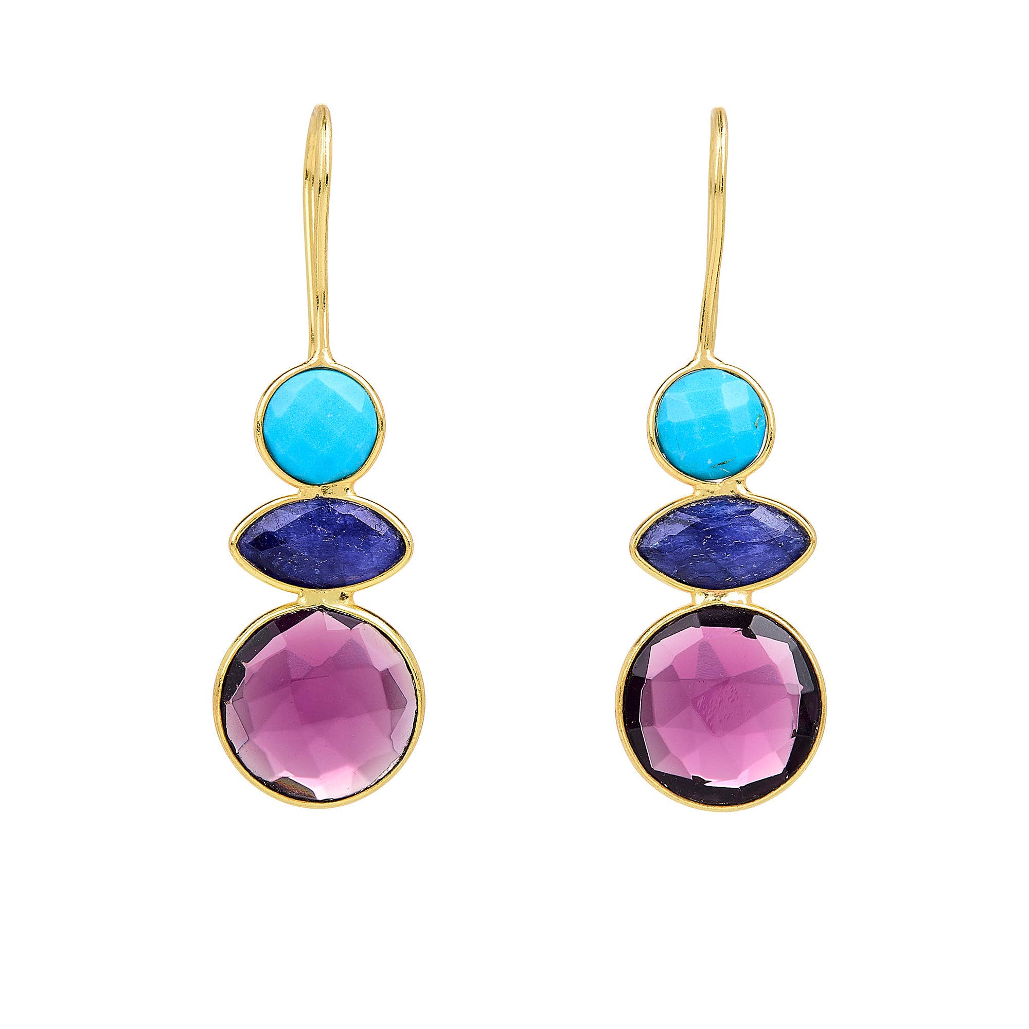 Turquoise, Sapphire & Amethyst Multicolor Gem Earrings