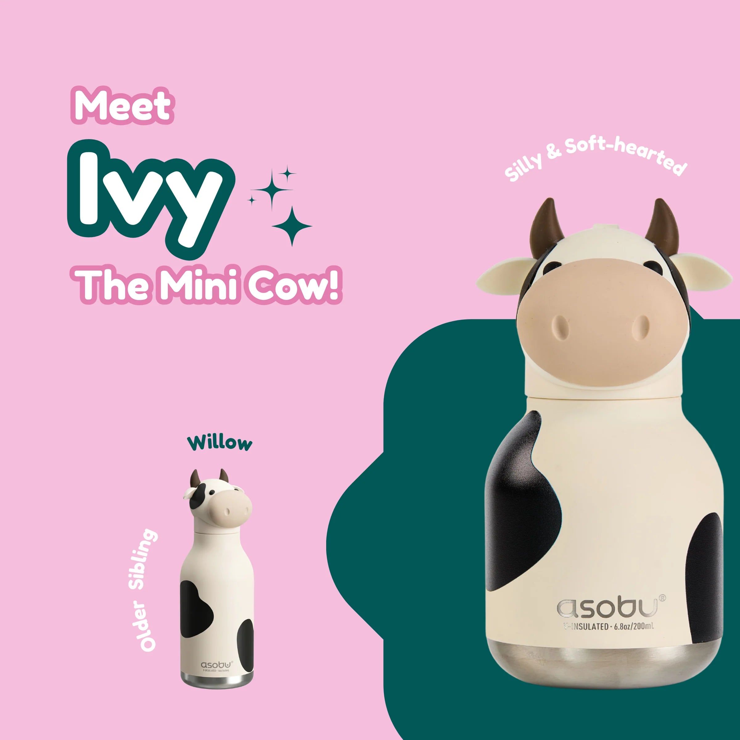 Bag Charm Water Bottle - Cow