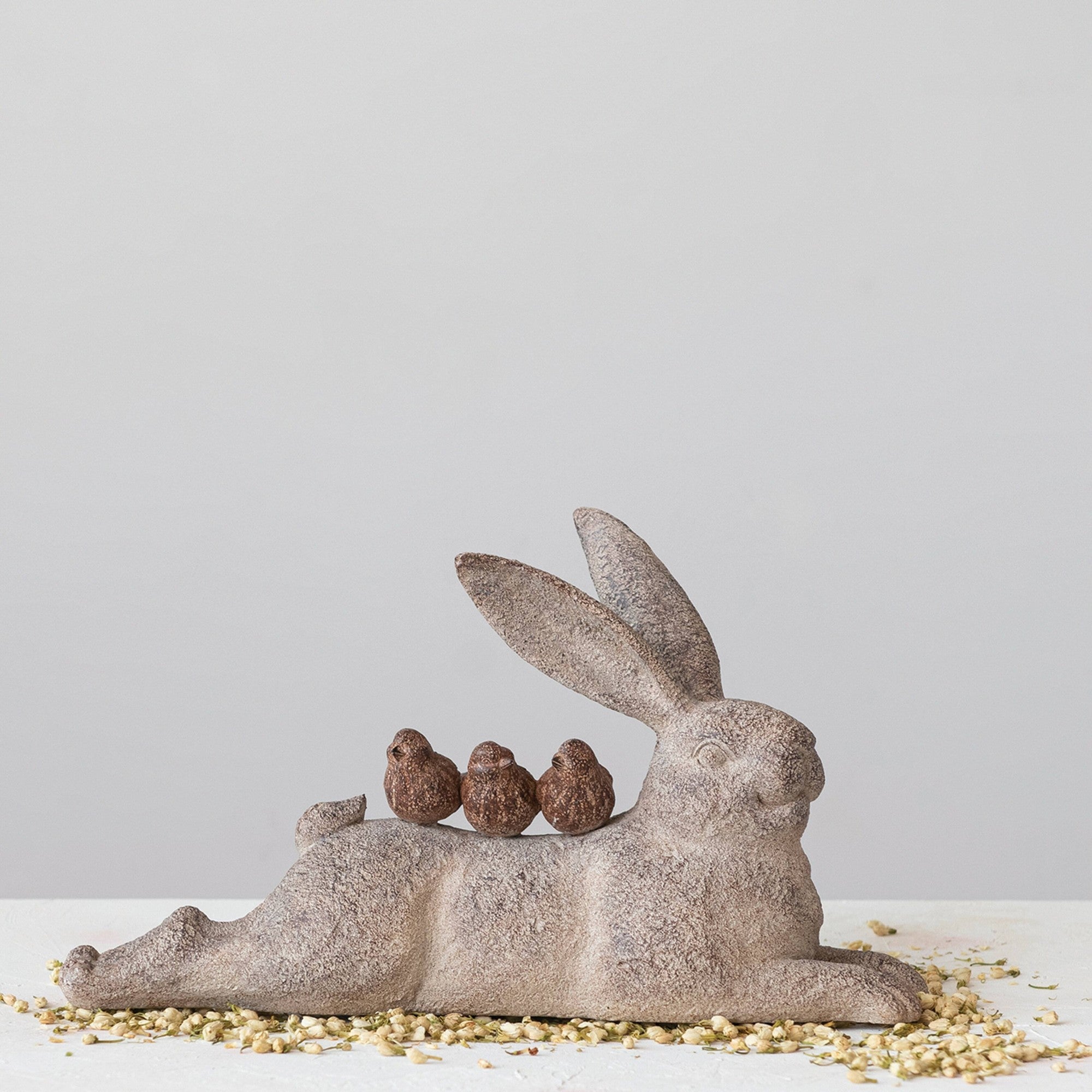 Resin Lying Rabbit w/Birds