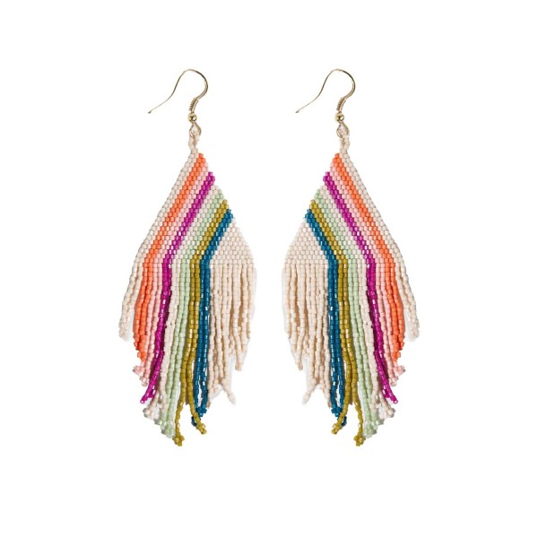 Haley Falling Lines Beaded Fringe Earrings Rainbow