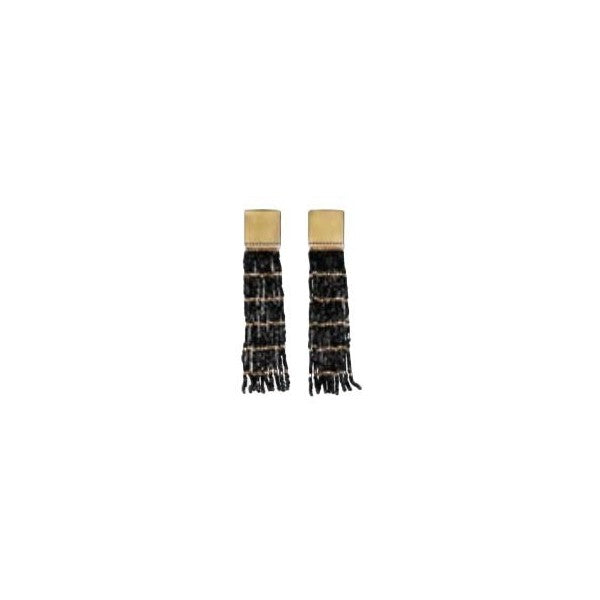 Harlow Brass Top Solid w/Gold Stripe Beaded Fringe Earrings Black