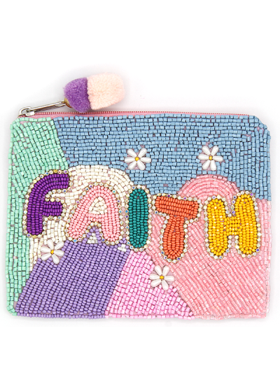 "FAITH" BEADED COIN POUCH