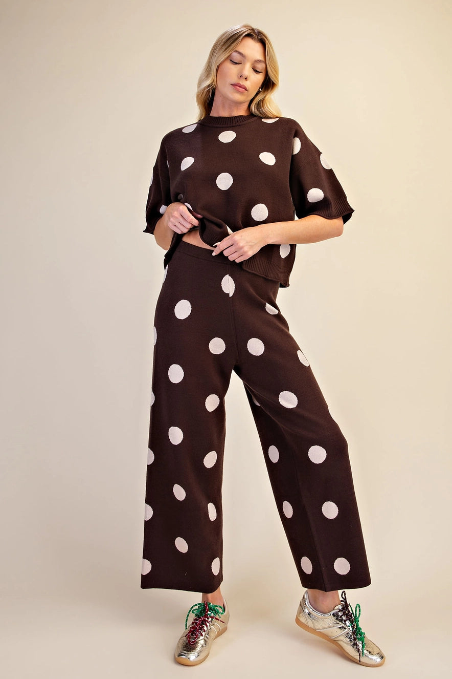Polka Dot Knit Pants - Brown - Large