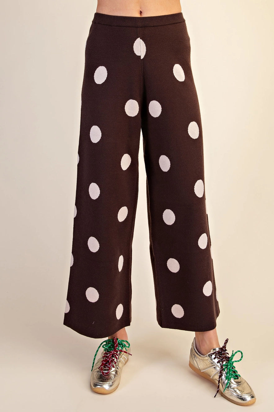 Polka Dot Knit Pants - Brown - Medium