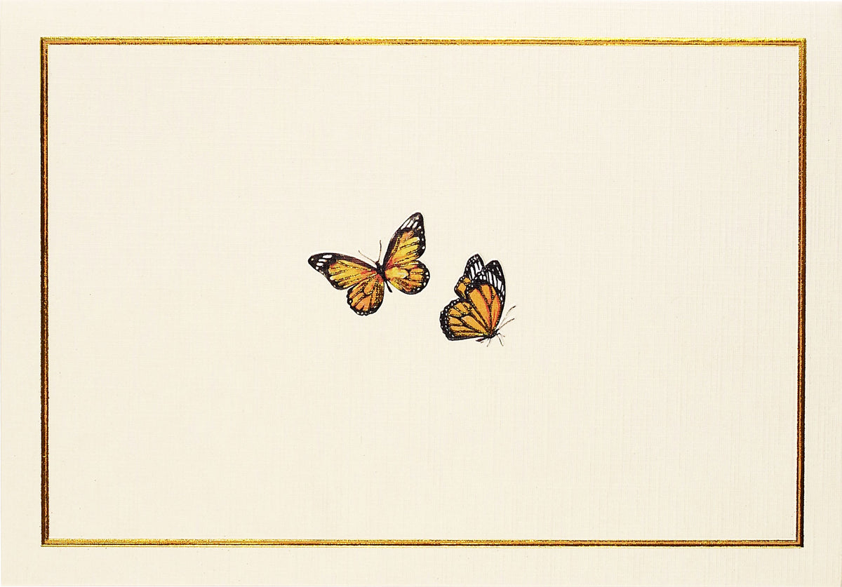 Peter Pauper Press monarch butterfly note card with two orange butterflies on cream background