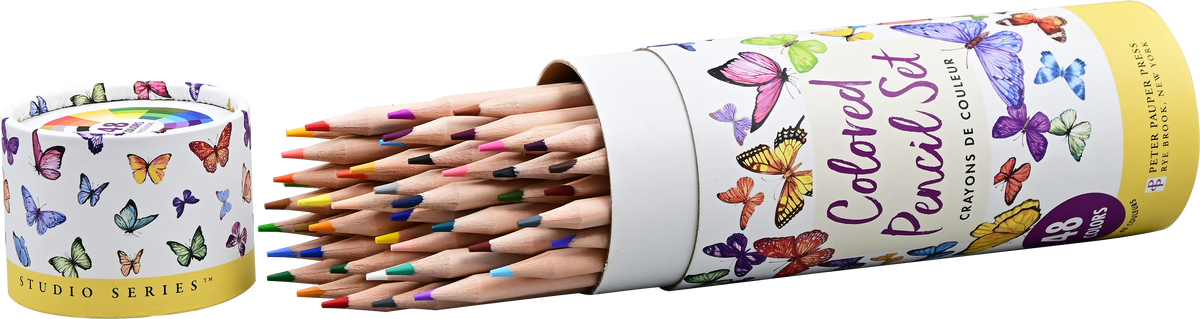 Peter Pauper Press Studio Series butterfly-themed colored pencil set of 48 in cylindrical tube
