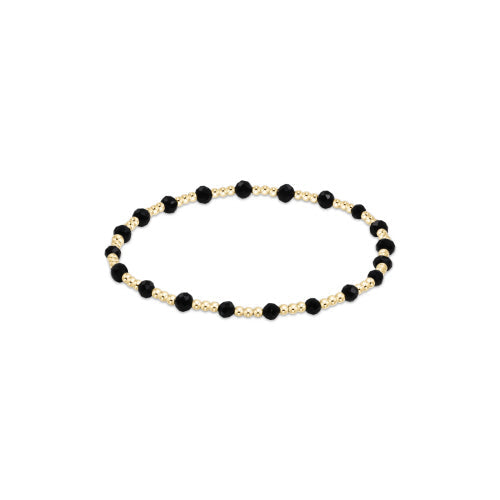 Extends - Gemstone Gold Sincerity Pattern 3mm Bead Bracelet - Faceted Onyx