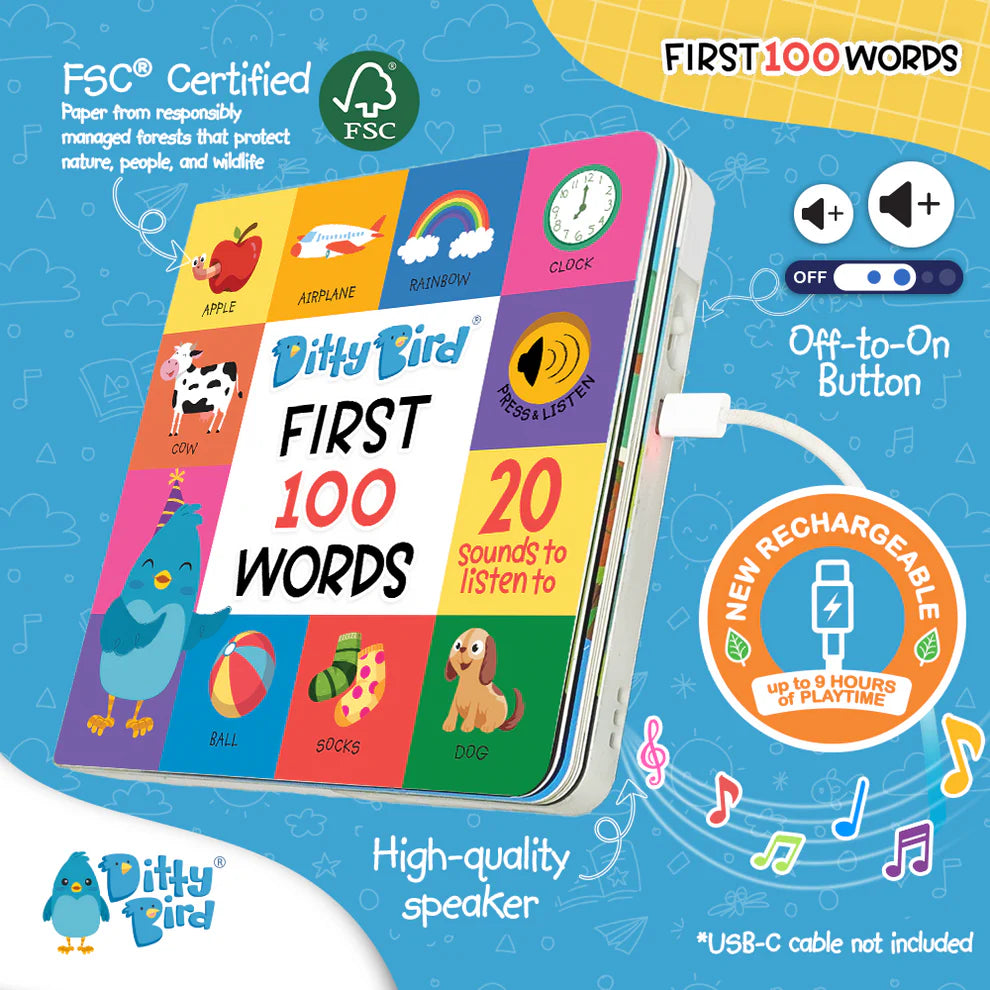 DITTY BIRD-FIRST 100 WORDS-RECHARGEABLE MUSICAL BOOK