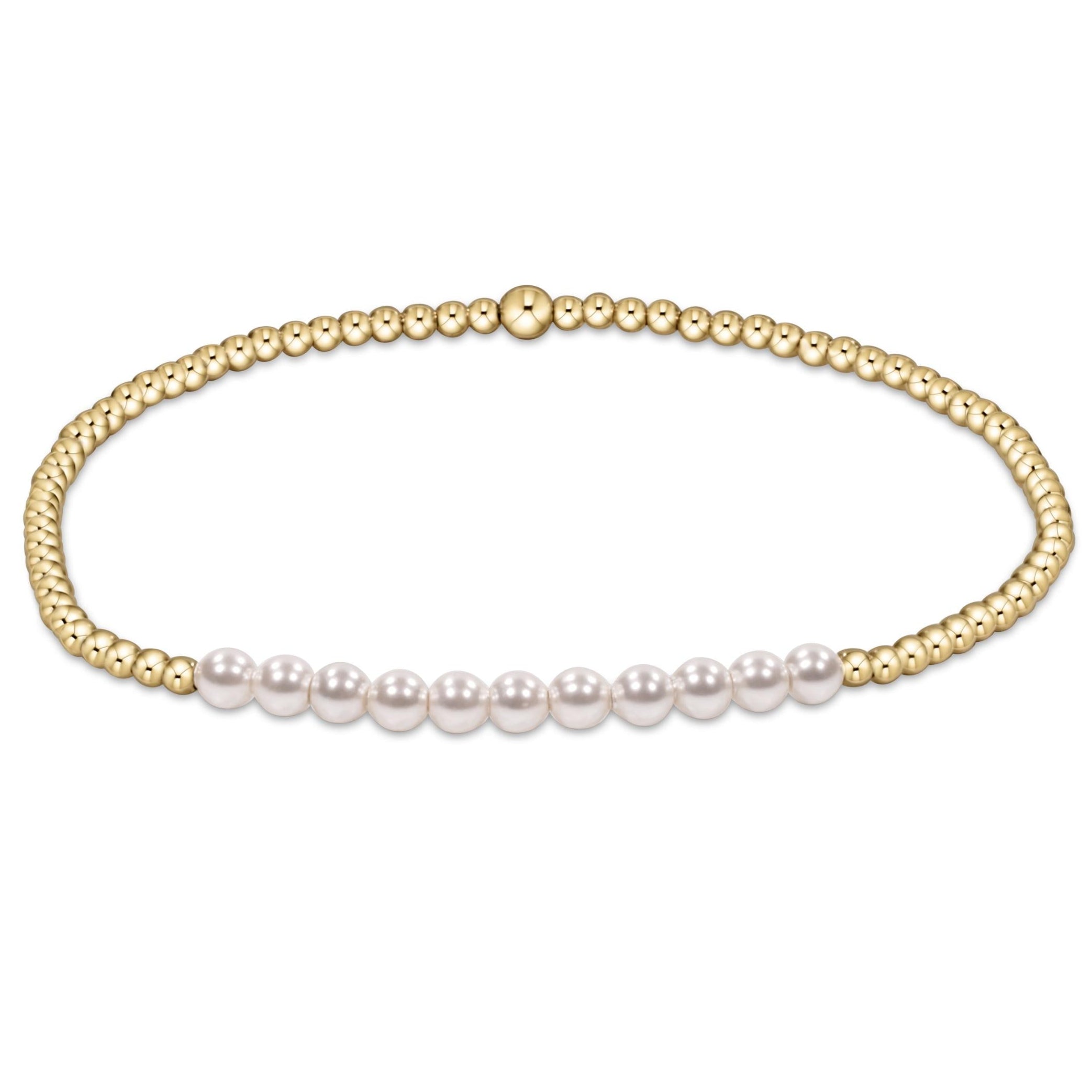Classic Gold Beaded Bliss 3mm Bead Bracelet - 6mm Pearl