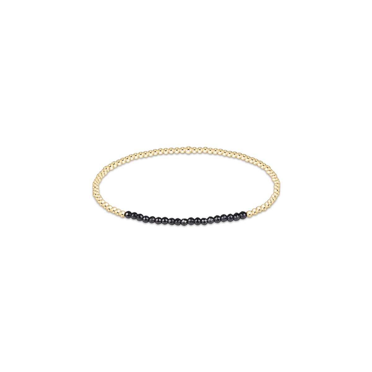 Gold beaded stretch bracelet with black faceted hematite accent beads by eNewton