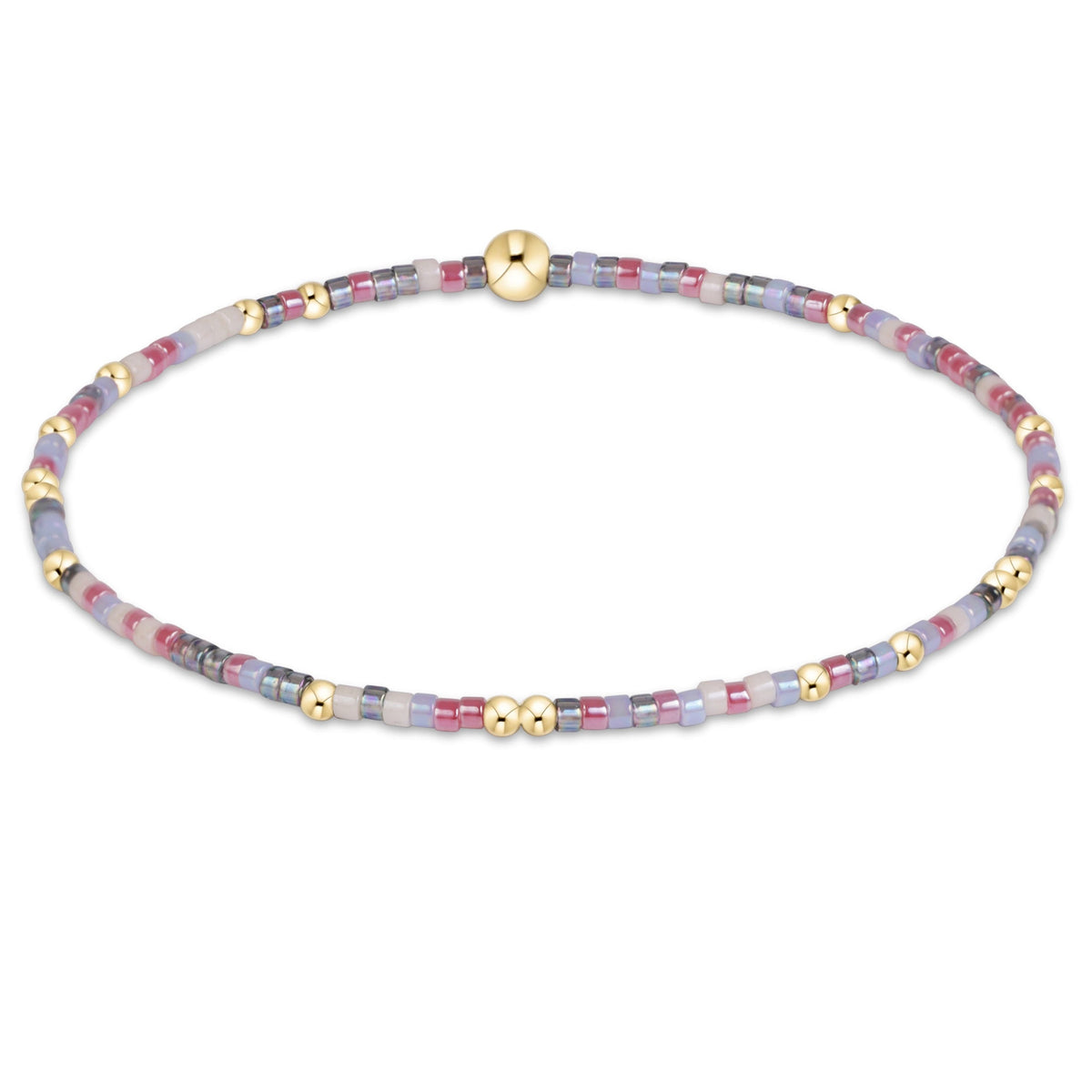 eNewton Hope Unwritten bracelet with multicolor seed beads in lavender, pink, and grey with gold accent beads