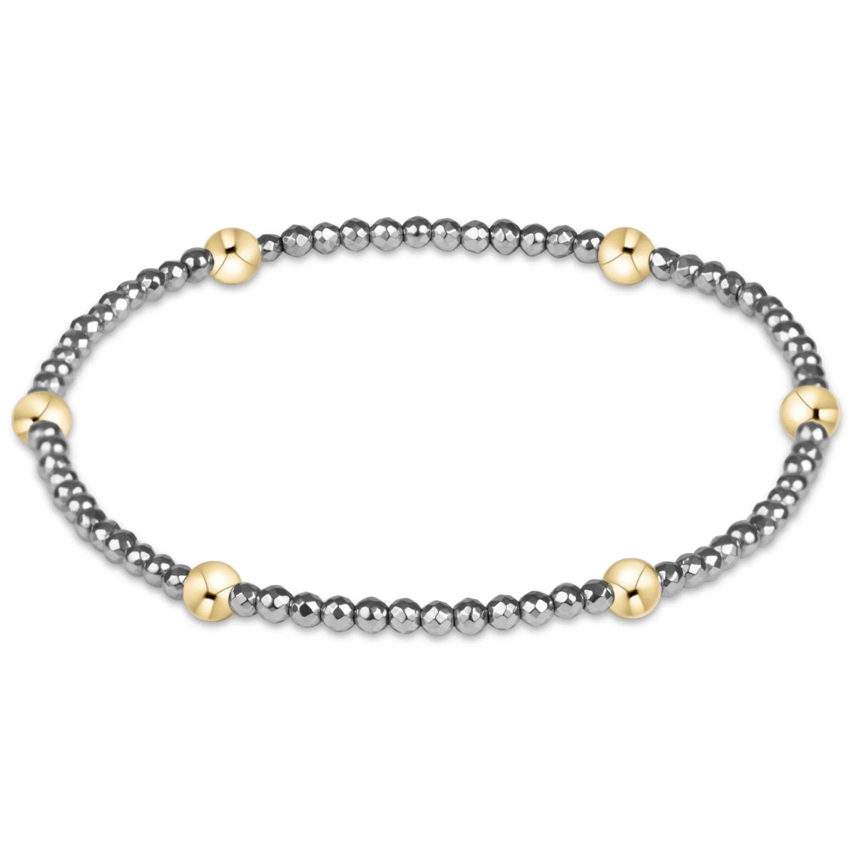 eNewton Presence bracelet with silver faceted hematite 2mm beads and gold accent beads