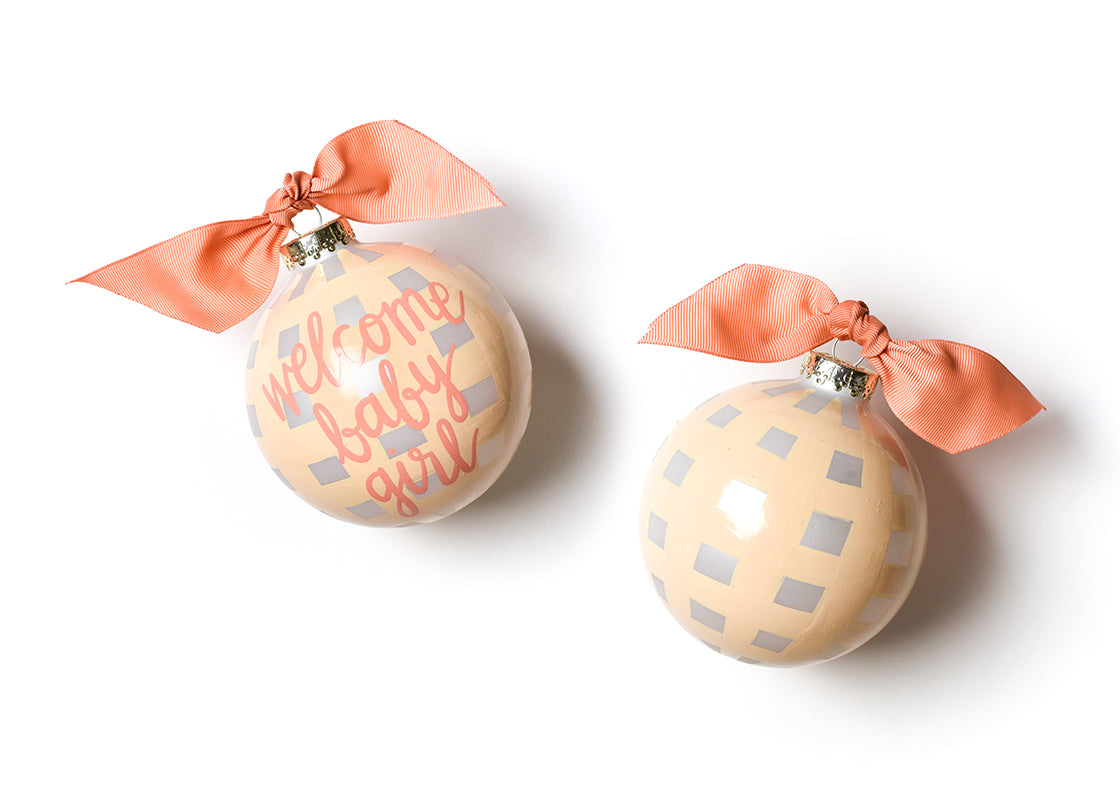 Welcome Baby Girl Gingham 100mm Glass Ornament