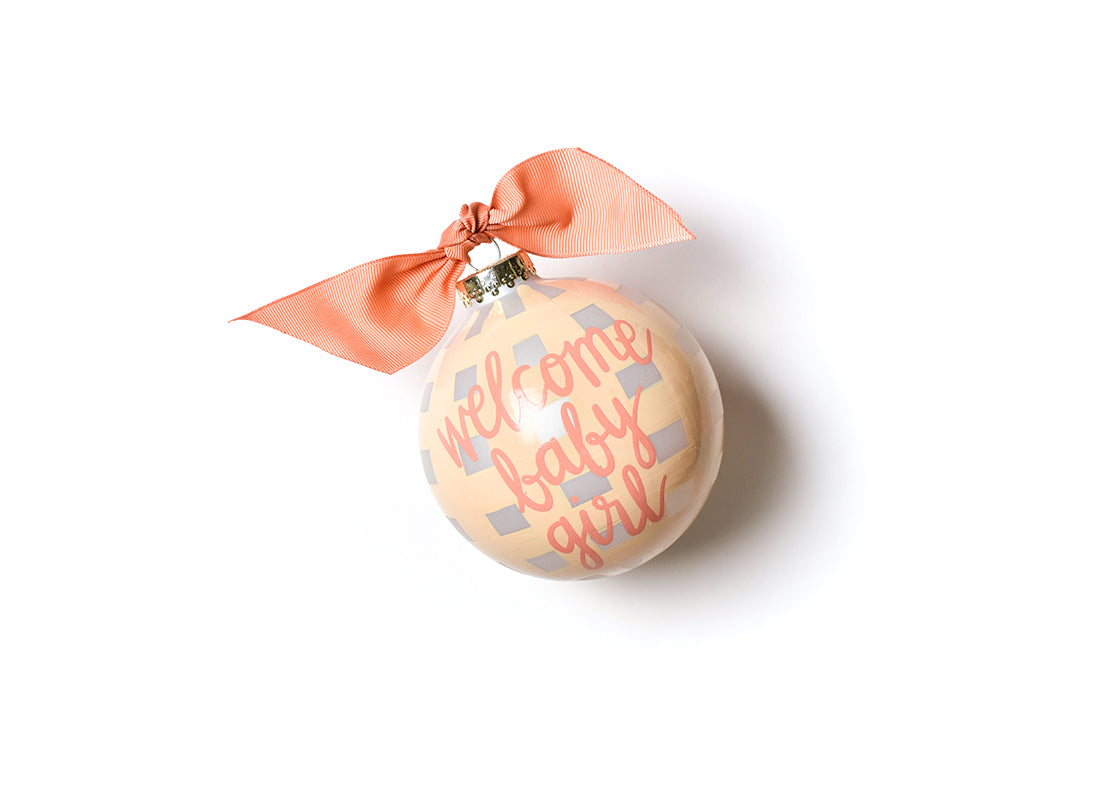 Welcome Baby Girl Gingham 100mm Glass Ornament