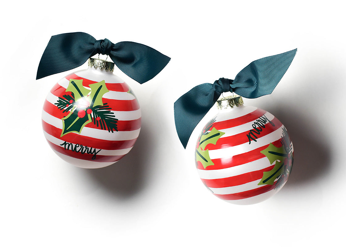 Holly Stripe 100mm Glass Ornament