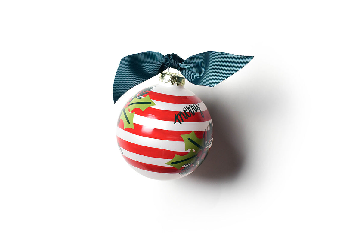 Holly Stripe 100mm Glass Ornament