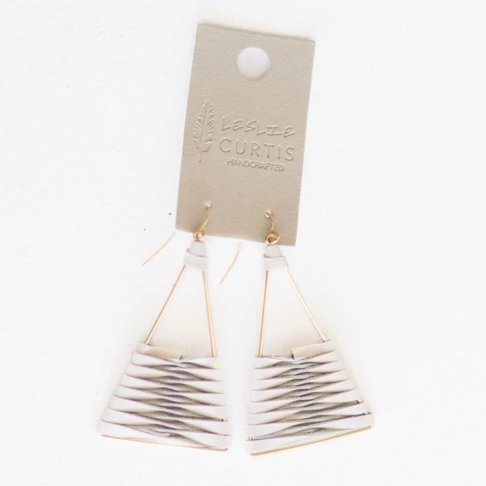 DALLAS GOLD TRIANGLE/CREAM LEATHER STRAP 2" EARRING