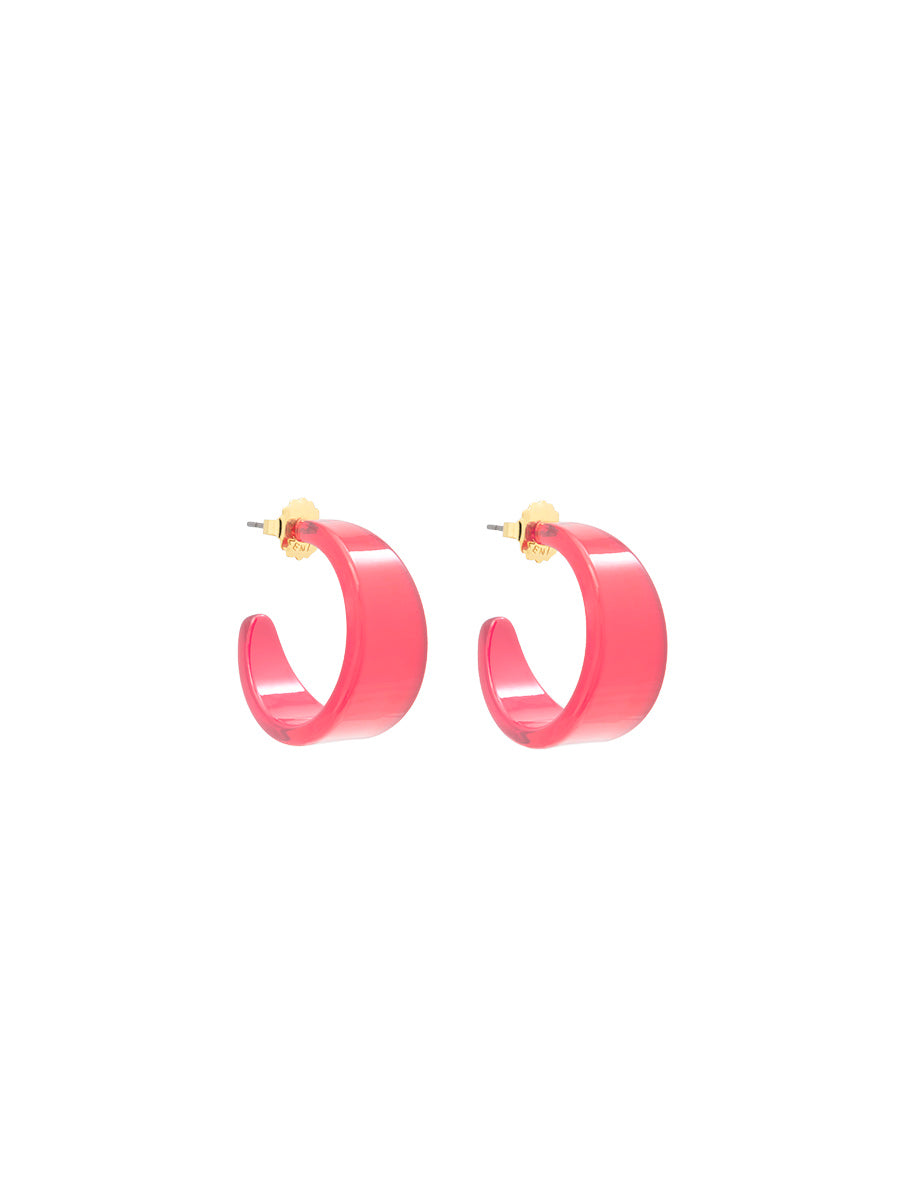 Small Resin Open Hoop Earring - Pink