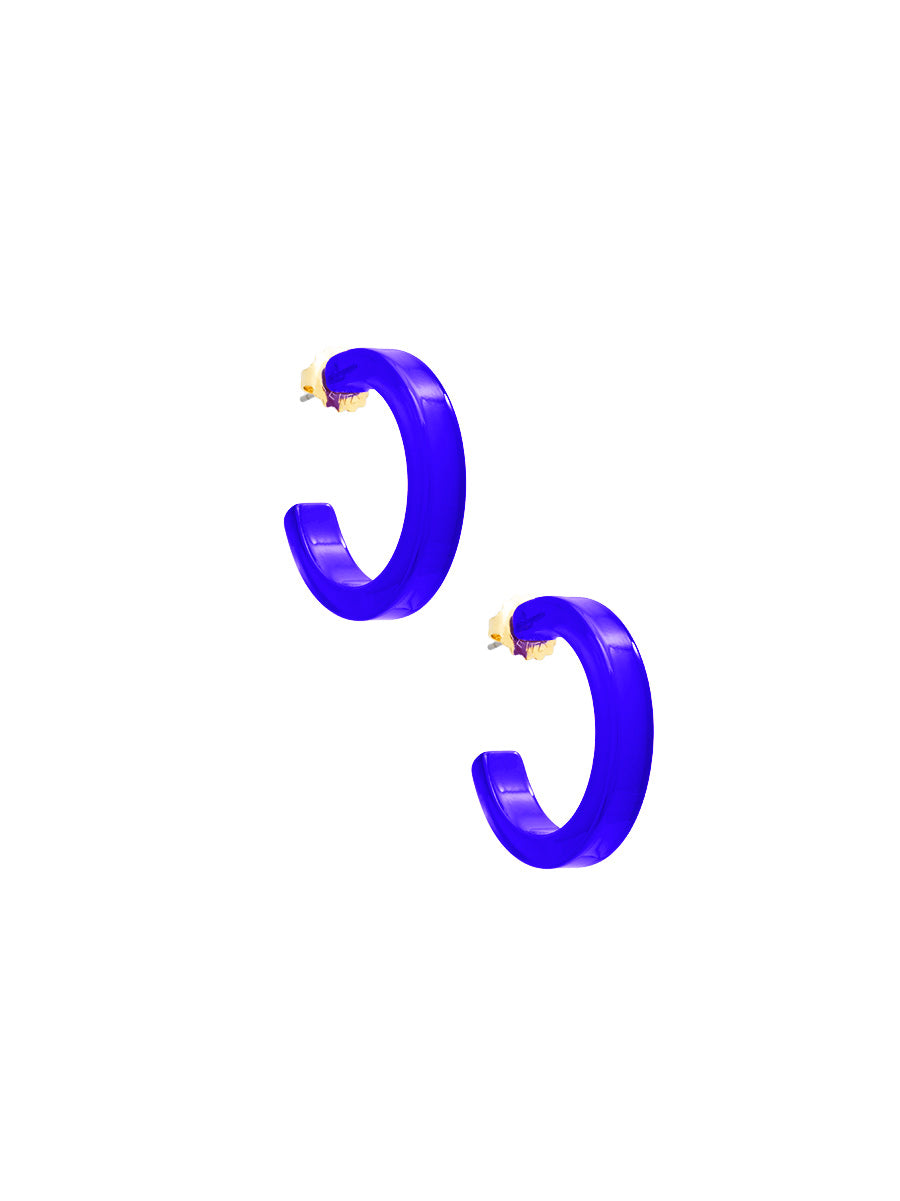 Small Resin Open Hoop Earring - Cobalt
