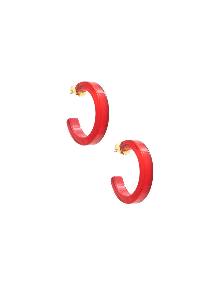 SMALL RESIN OPEN HOOP EARRINGS-RED