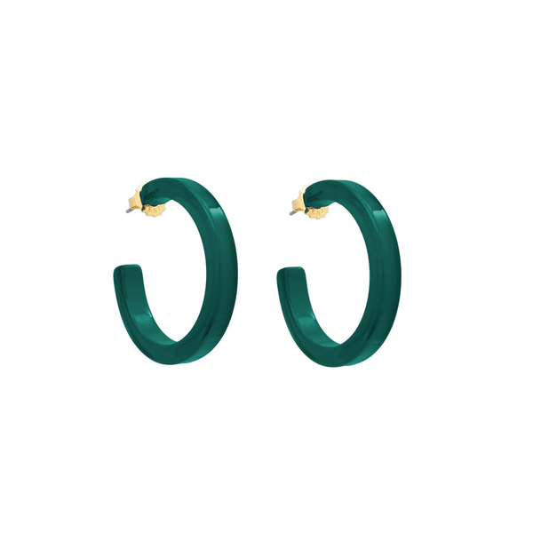 SMALL RESIN OPEN HOOP EARRINGS-DARK TEAL