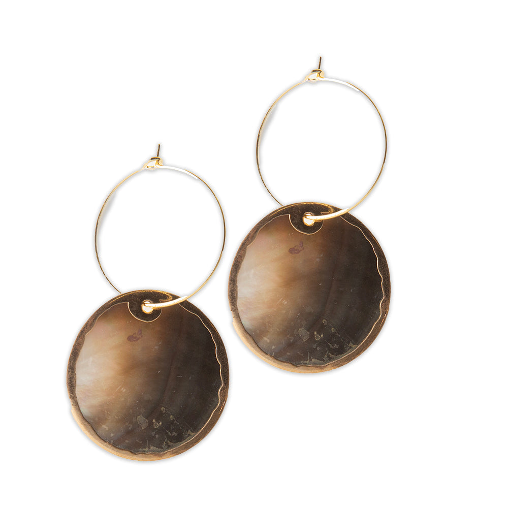 INTENTIONS EARRINGS CAPIZ BLACK SHELL CIRCLE