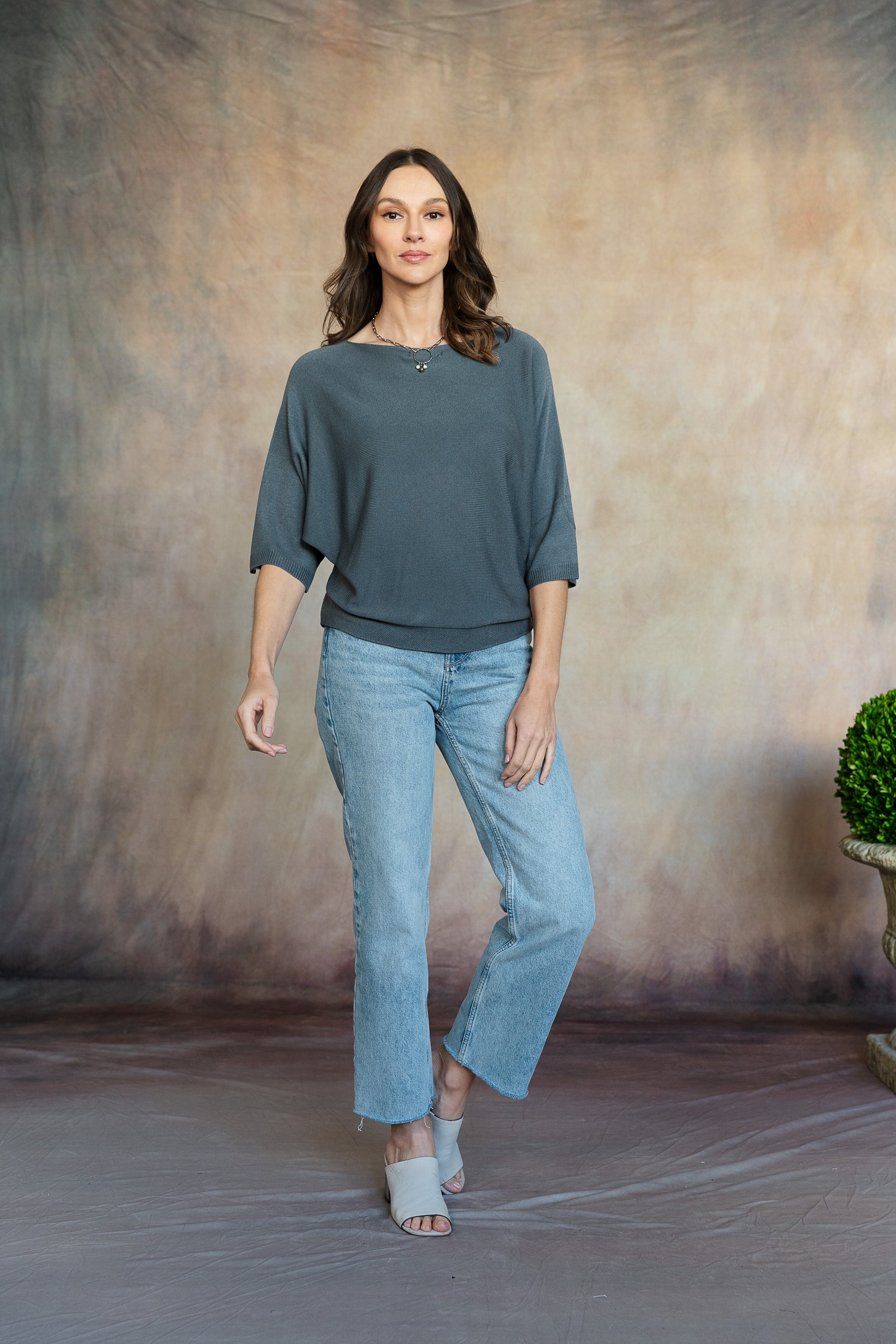 ESTELLE KNIT TOP-DARK GREY-O/S