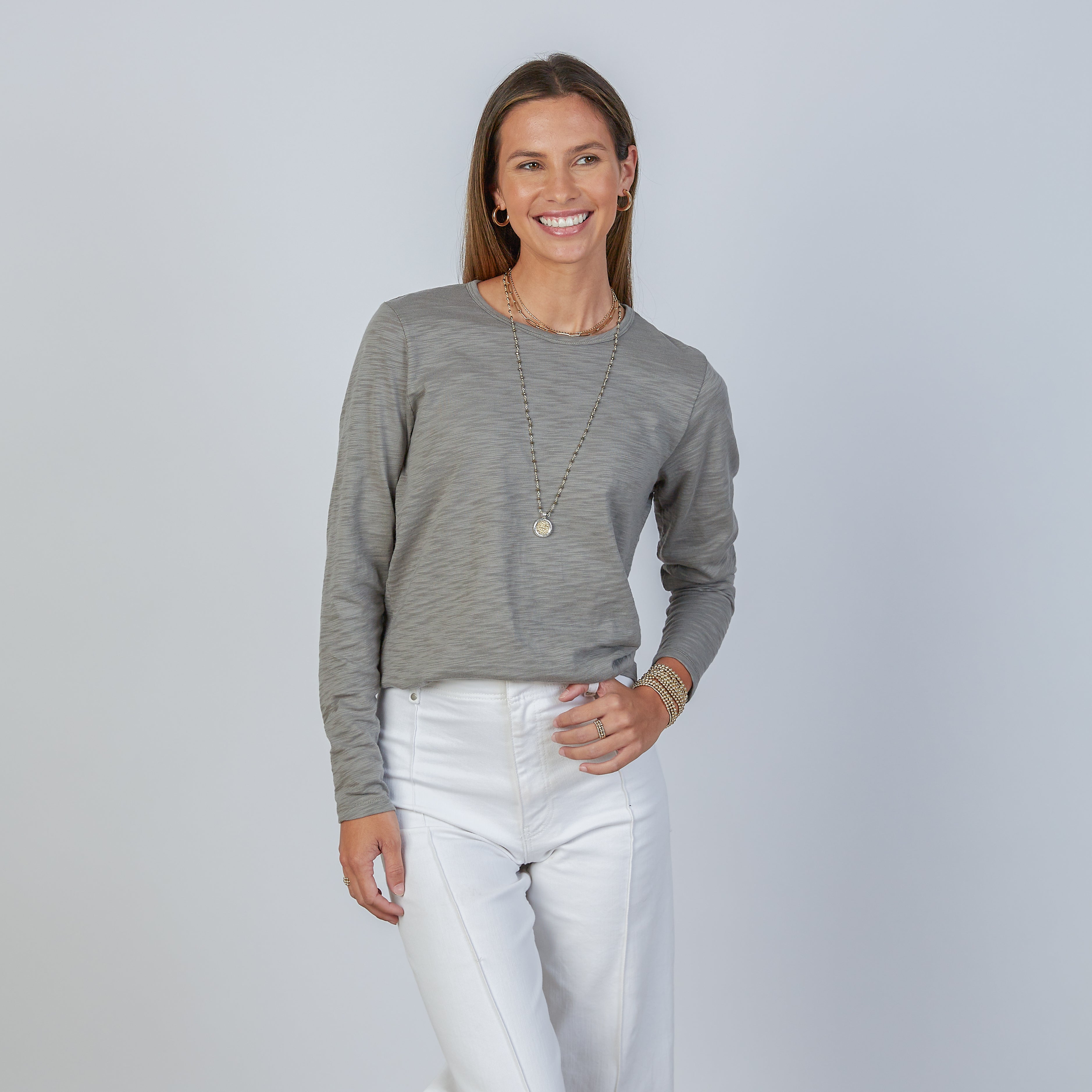 The Classic Tee - Smokey Green - Long Sleeve - Medium