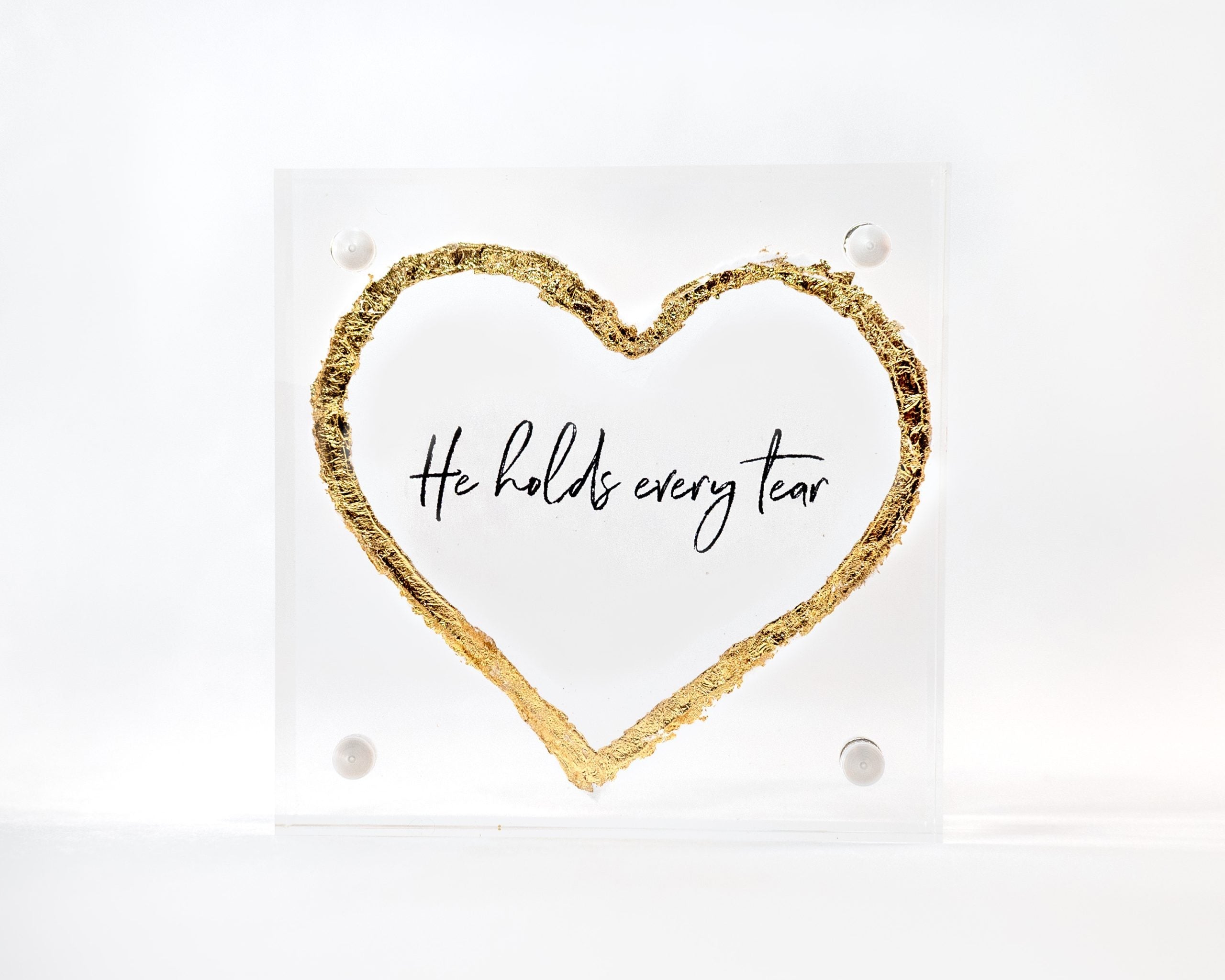 3" x 3" Acrylic Frame w/ Gold Accents - He Holds Every Tear
