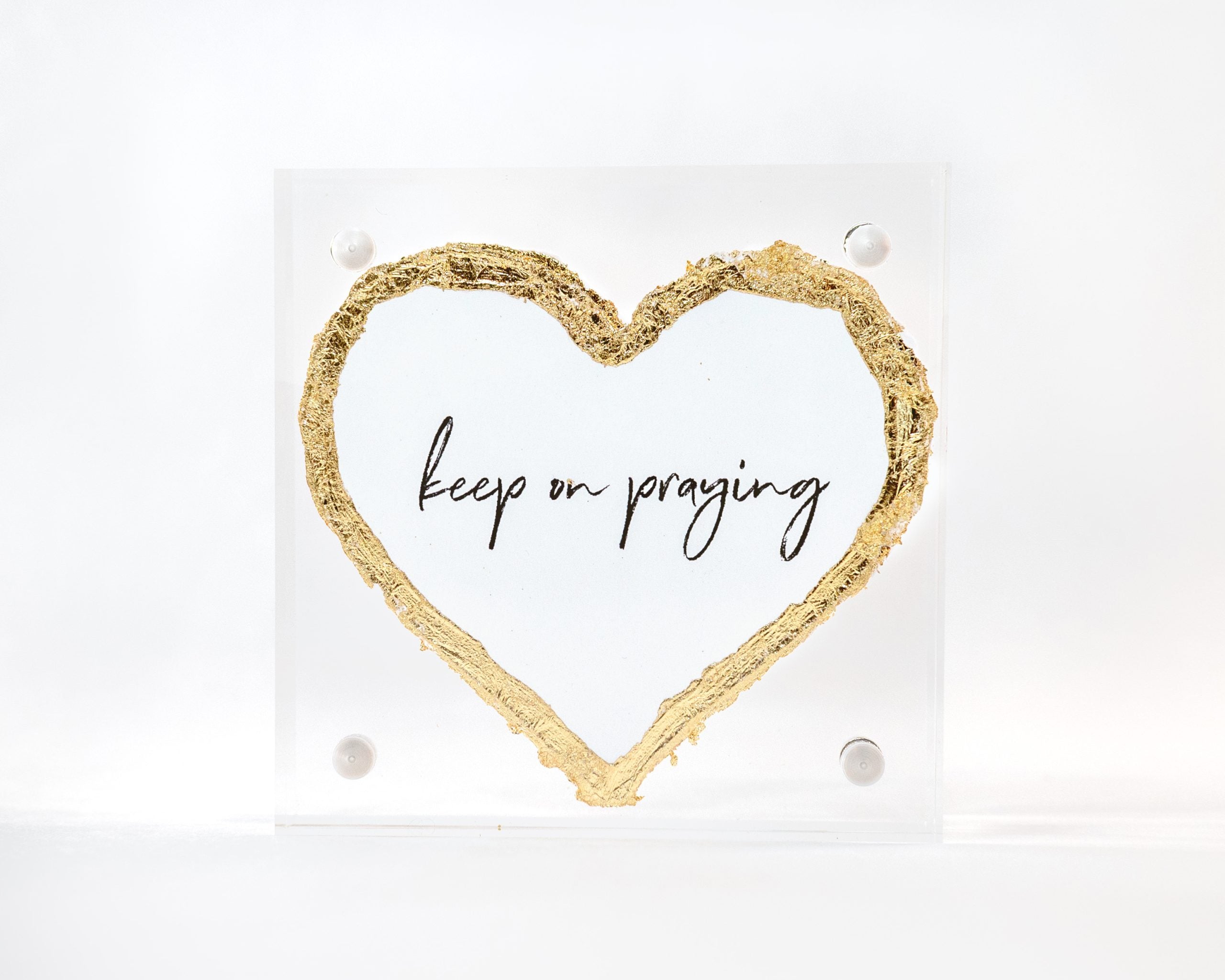 3" x 3" Acrylic Frame w/ Gold Accents - Keep on Praying