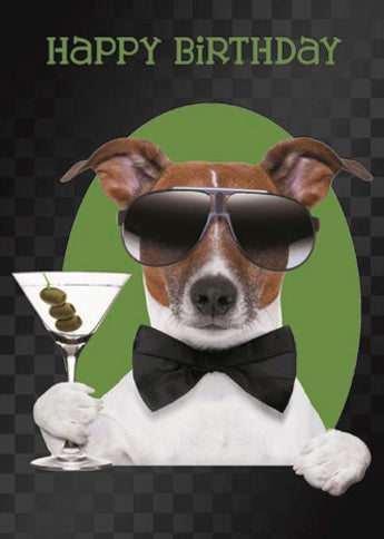 Fancy Dog with Cocktail Happy Birthday Card