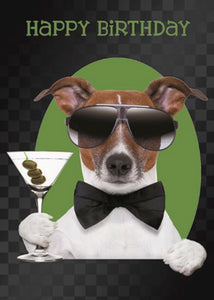 Fancy Dog with Cocktail Happy Birthday Card