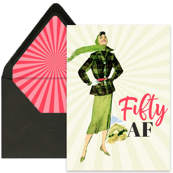 Fifty AF Mid Century Modern Woman 50th Birthday Card