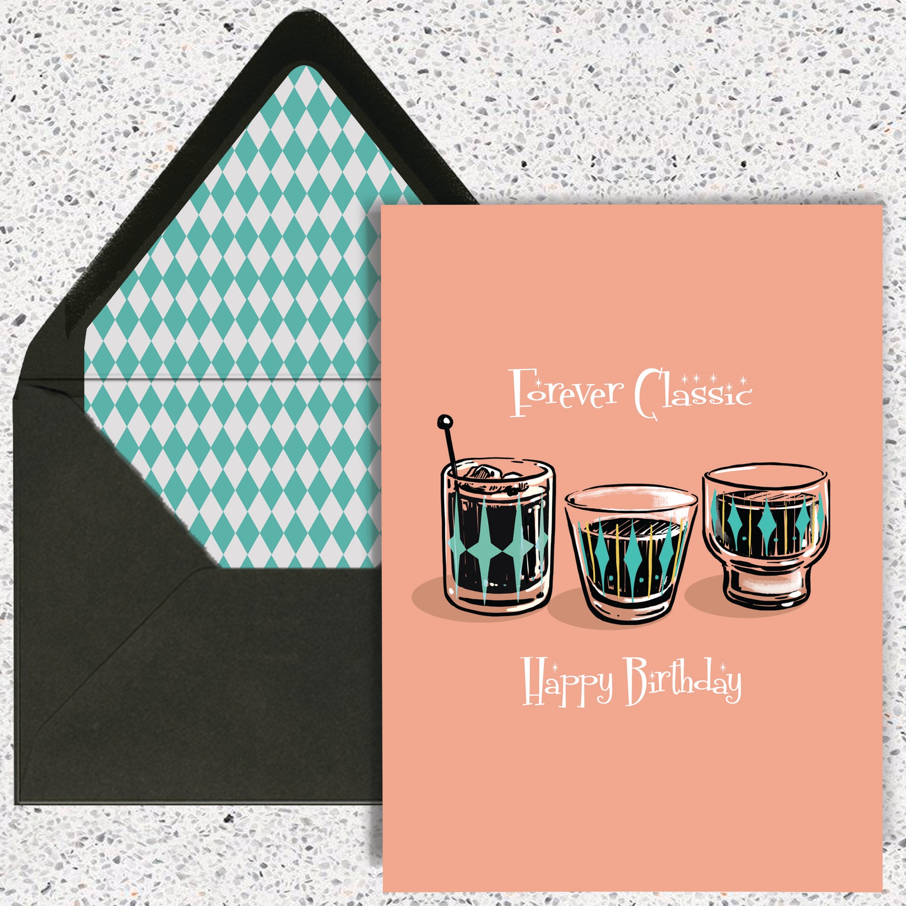 Forever Classic Vintage Cocktails Retro Happy Birthday Card