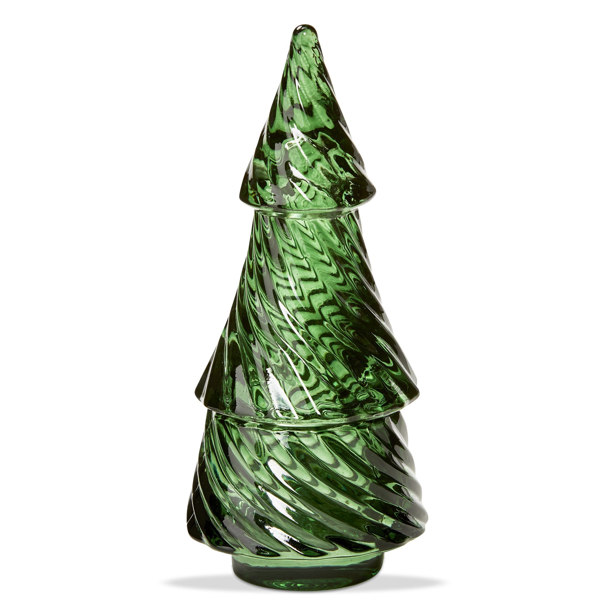 Glass Twist Tree Tealight Holder - Green