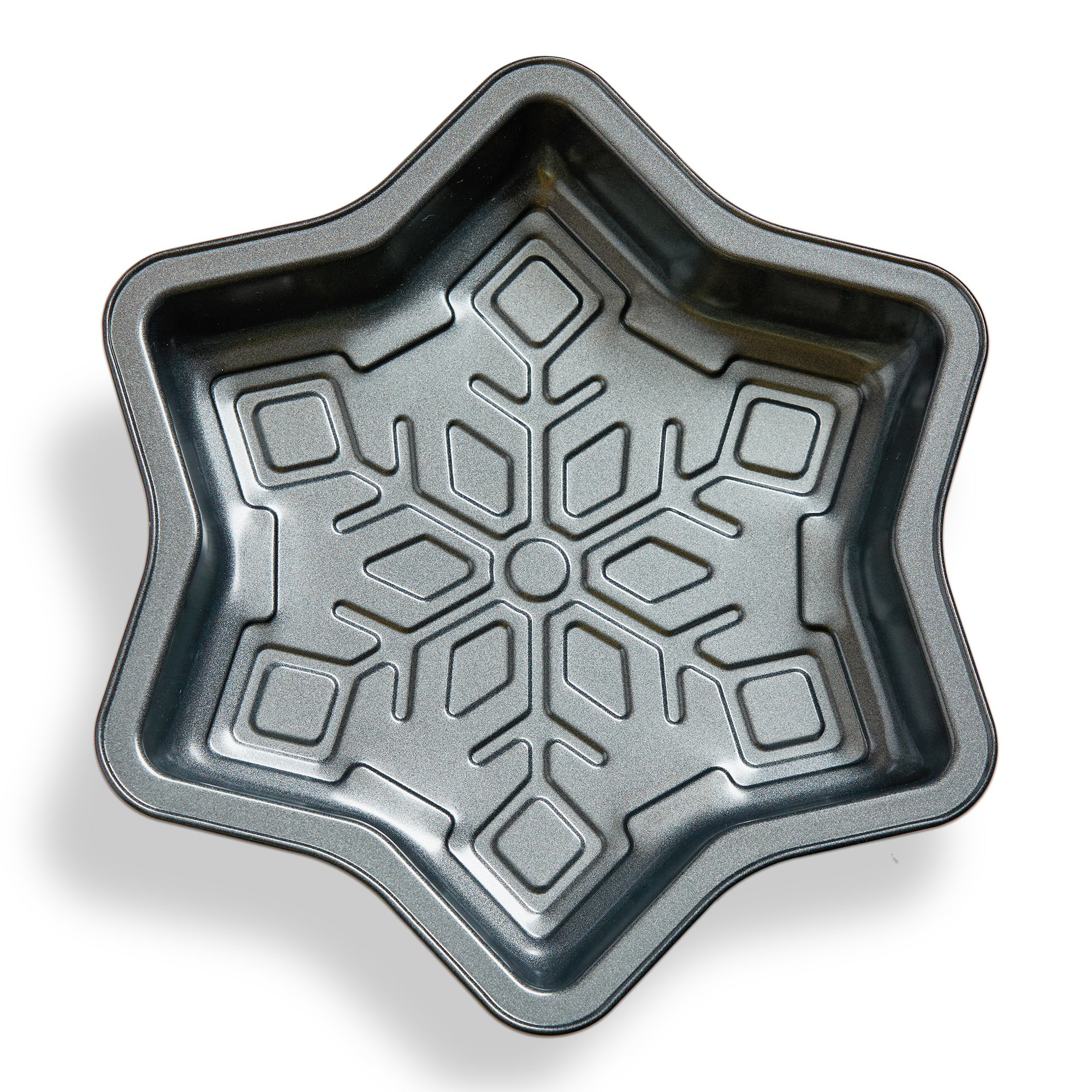 TAG 11-inch non-stick snowflake-shaped cake pan with embossed snowflake pattern on interior