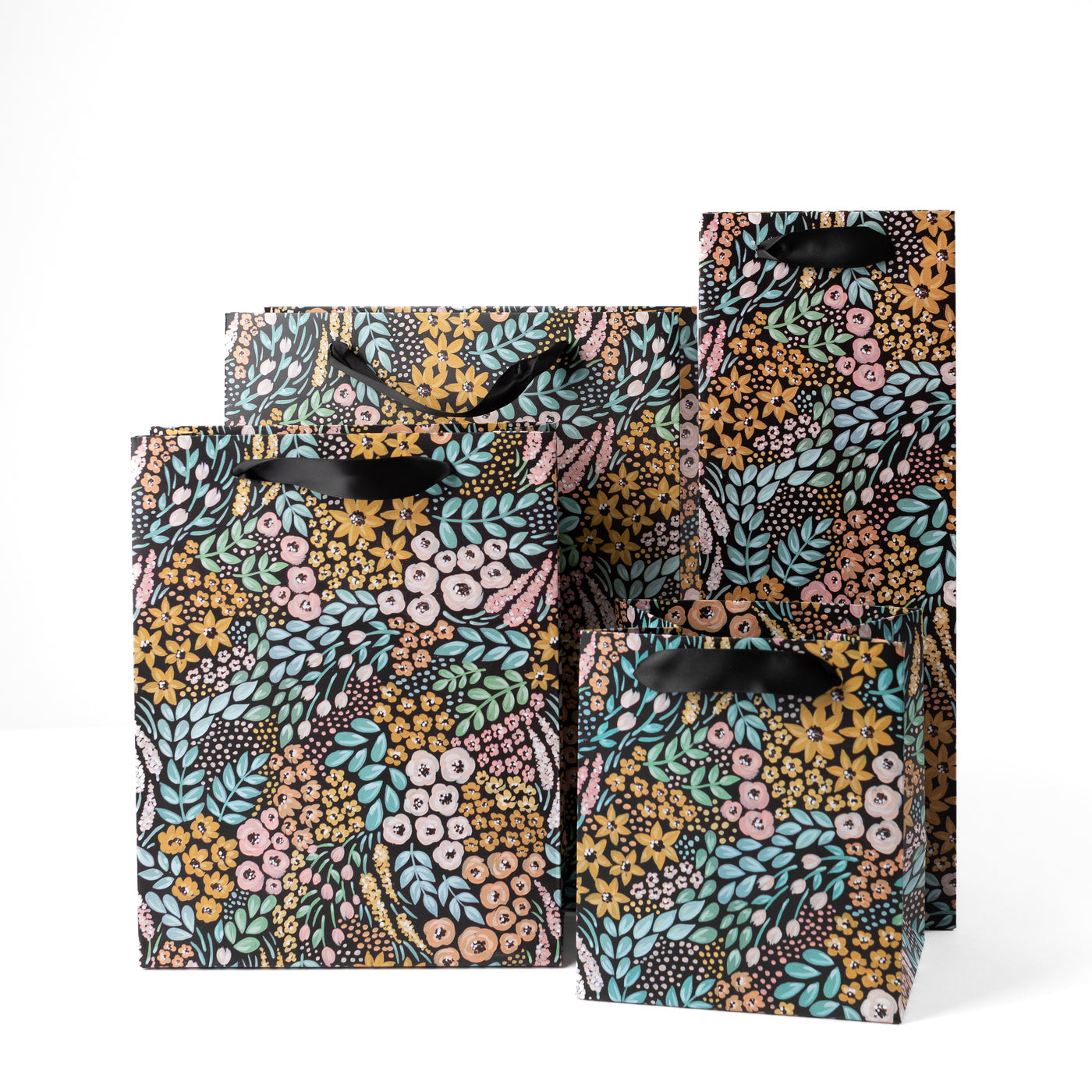 Black Floral Gift Bag - Medium