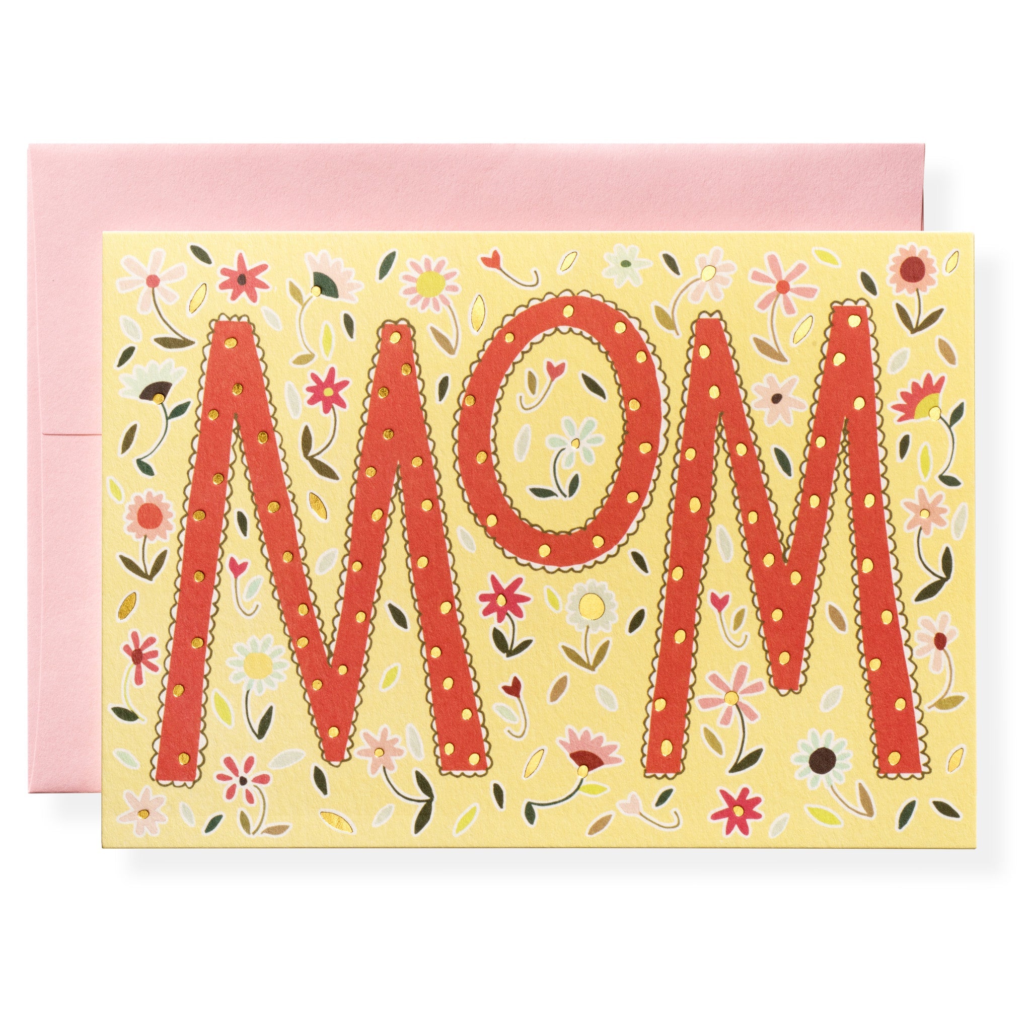 Karen Adams Designs MOM greeting card with floral pattern and pink envelope